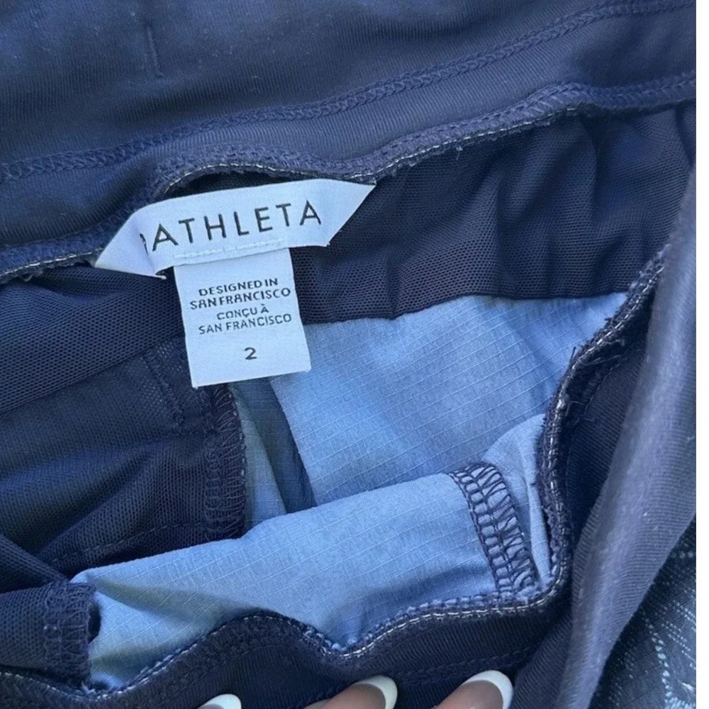 Athleta La Viva Jogger Pants Navy Blue Floral Jacquard Zip Pockets Womens Size 2